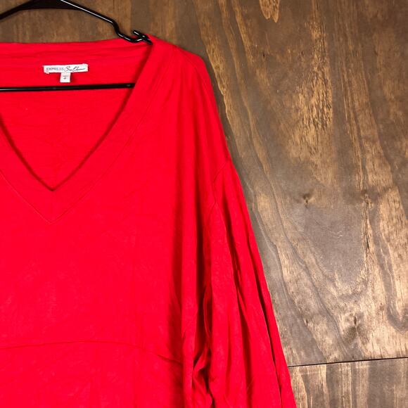 Express 111 Womens Sweater Red V Neck Long Sleeve Relaxed Rayon Blend Small - Picture 5 of 12